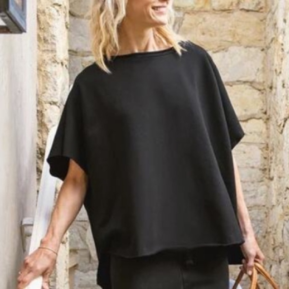Frank & Eileen Audrey Sweater Funnel Neck Capelet Triple Fleece One Size Black